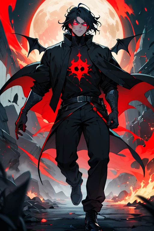 Hombre ser de oscuridad demonio ojos rojos aura roja