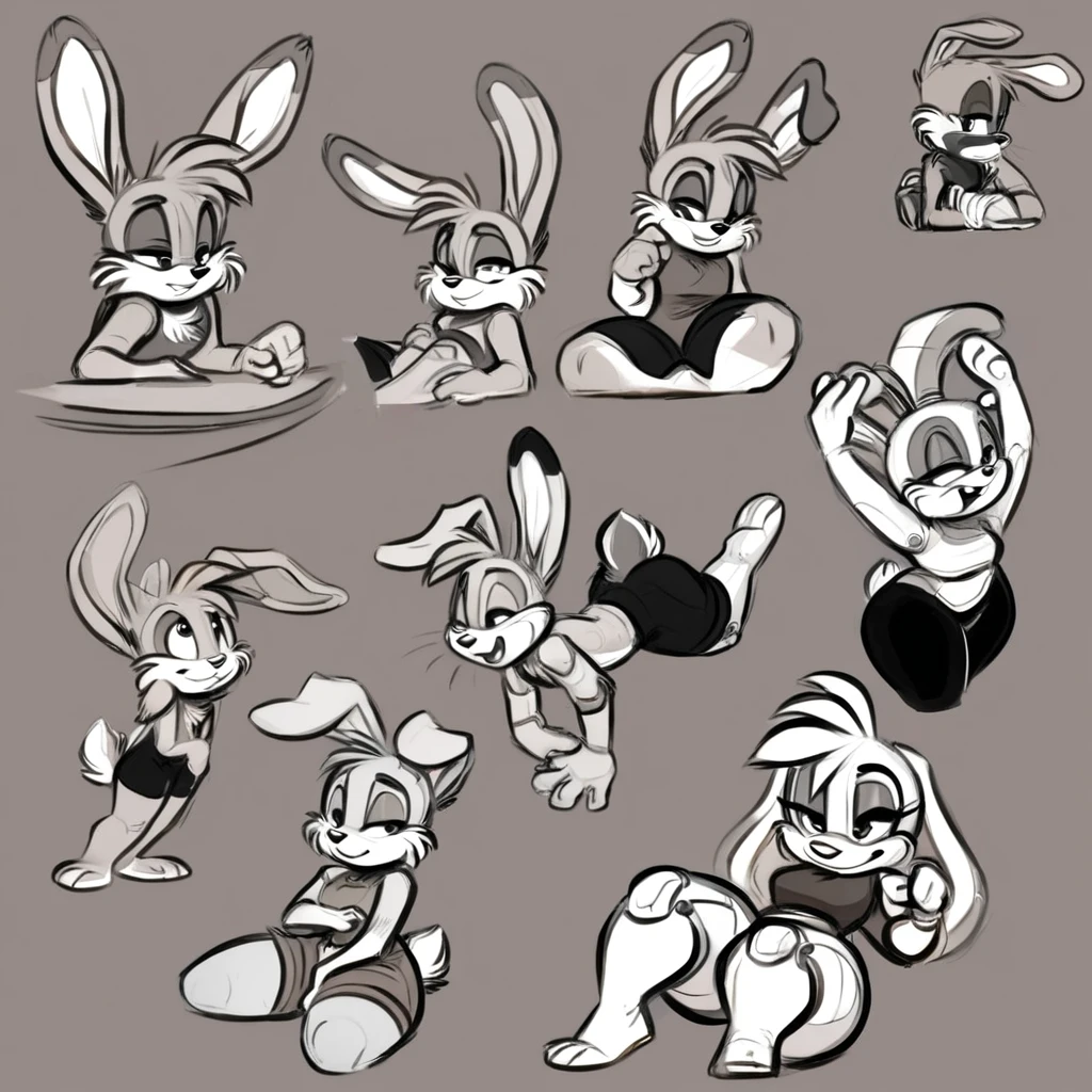 Bunnie, Bunnie Rabbot from Sonic Satam, wearing black swimming shorts, doing a sitting pin up pose, has thick thighs, high quality, crisp, 