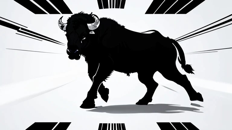 logo style african buffalo image; black lines and white background; in attack position; no internal filling, just dashes puma logo, silhouette, Futurism, anime, speed lines, from side, high quality