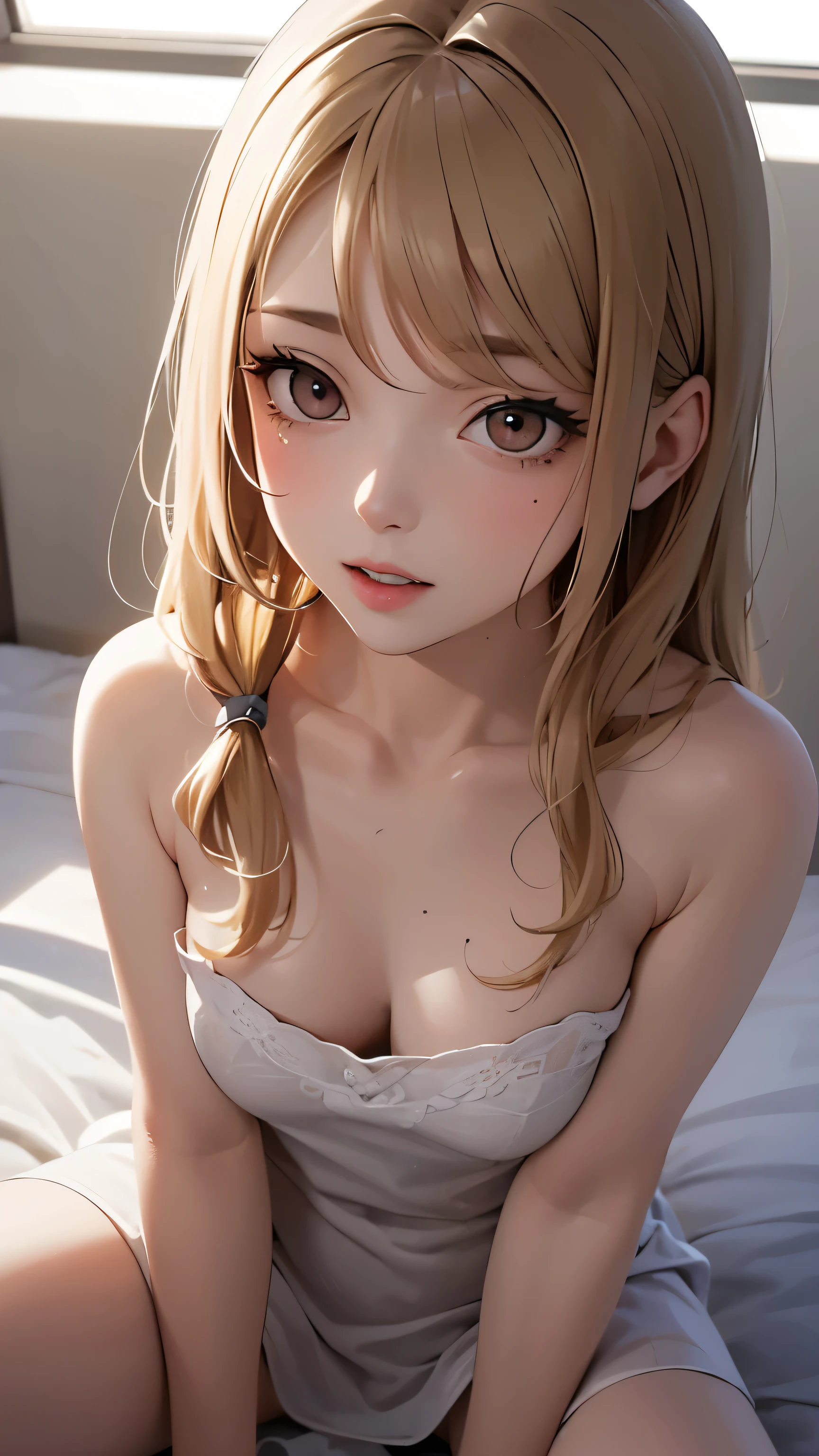 Shot from above the bed,masterpiece, highest quality,Face-to-face audience, Upper body,Middle-aged women,Greek Goddess Attitude, Melon seed face, ((Long, narrow eyes)), Mole under the eye,Brown eyeball, Thin lips, Anorexia,blonde, Very long hair, A 40-year-old mature woman writhing in bed, self-portrait, Simple Background,Writhing in bed,Thin legs,Close your eyes and cry,sleep,Spread your legs,Naked and screaming,To urinate,Peeing,Get a sense of pleasure,Reach orgasm through intense sex,Getting wet with foam,Soaking wet,Intense sex,cause convulsions,Manguri Gaeshi,Vibrator,Missionary sex,