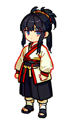 Man in ancient Chinese costume、intelligent man、Looking into the camera、There is a topknot on the head、Long sleeve、Hanfu、Black Hair、Standing and posing with arms crossed、part your bangs in the middle、Pixel art、(masterpiece, highest quality, highest quality), pixel,pixel art,whole body,Romance of the Three Kingdoms characters、Long-hemmed clothing