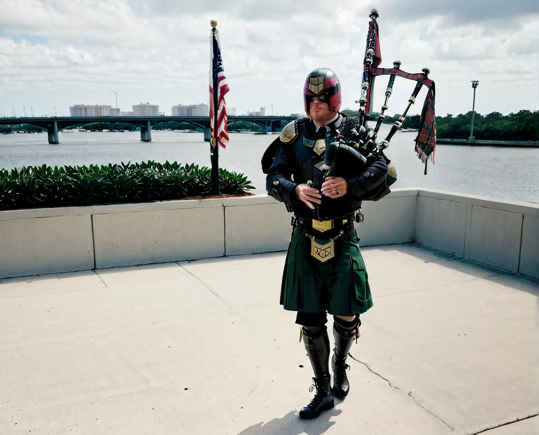 Judge Dredd playing Bagpipes on Jacksonville Florida