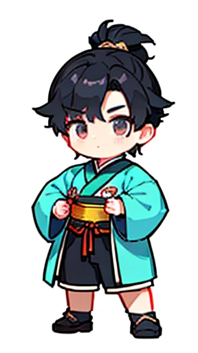 Boy in ancient Chinese costume、Intelligent boy、Looking into the camera、There is a topknot on the head、Long sleeve、Hanfu、Black Hair、Standing and posing with arms crossed、part your bangs in the middle、Pixel art、(masterpiece, highest quality, highest quality), pixel,pixel art,whole body,Romance of the Three Kingdoms characters