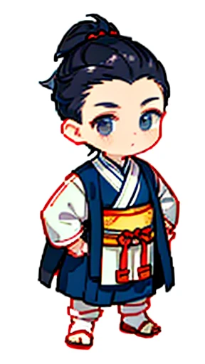 Boy in ancient Chinese costume、Intelligent boy、Looking into the camera、There is a topknot on the head、Long sleeve、Hanfu、Black Hair、Standing and posing with arms crossed、part your bangs in the middle、Pixel art、(masterpiece, highest quality, highest quality), pixel,pixel art,whole body,Characters of Romance of the Three Kingdoms