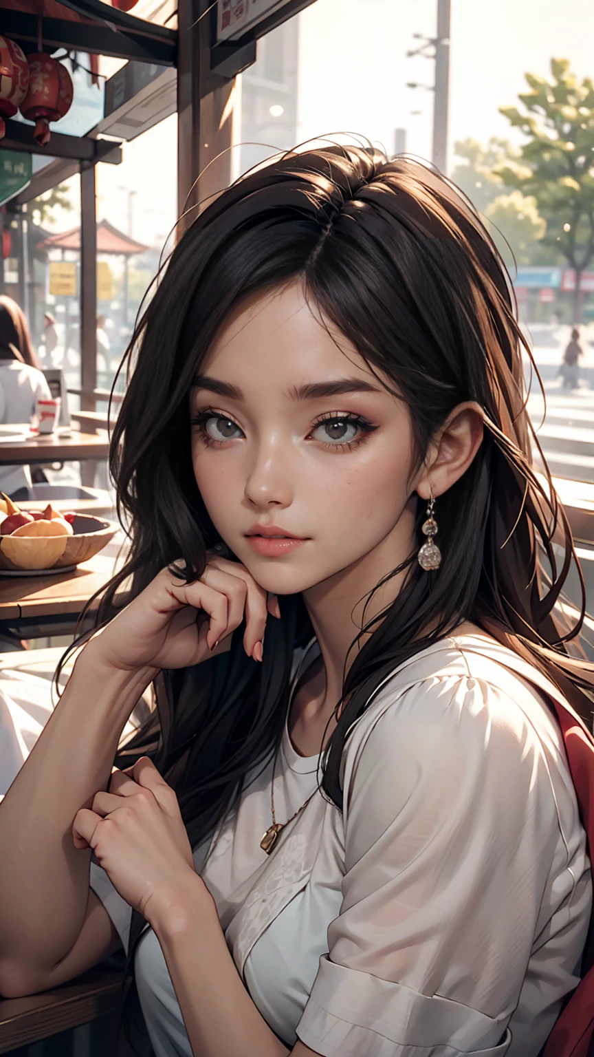 Close-up of a long-haired woman in a white shirt, 1 8 is, 18-year-old, 19-year-old girl, Chen Xintong, Korean Girls, Shishion Wu, Choi Hong-hwa, 22 years old, 21 years old, Ulzzang, Wenfei Ye, Young and pretty Asian face, lips