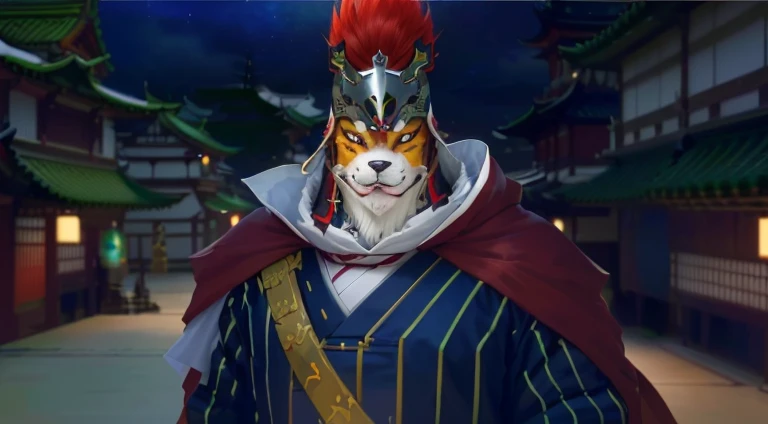 Close-up of costumed person wearing helmet, Highly detailed face, masamune shiro, Ganondorf, Portrait of an Onmyoji, akiyuki shinbou, koda kazuma, A villain wearing a red demon mask, naranbaatar ganbold, kazuma kaneko, A muscular goblin with a dog&#39;s face