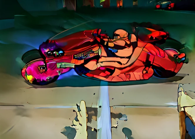 Carl Brutananadilewdki riding kaneda motorcycle on Desert at Graveyard at Bigger Extra Ultra Explosion, Bigger Extra Ultra Muscle, Ultra Sunglasses, Dorohedoro Style