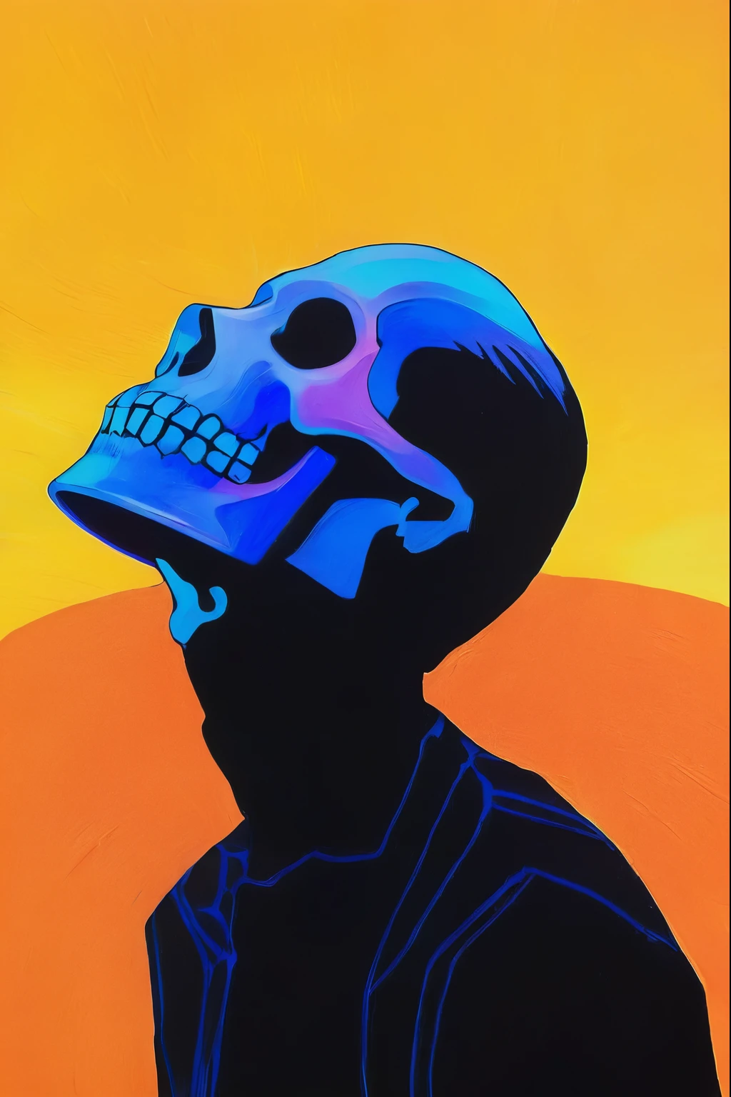 The exo-skeleton mask, fashion model, vibrant vibe, age