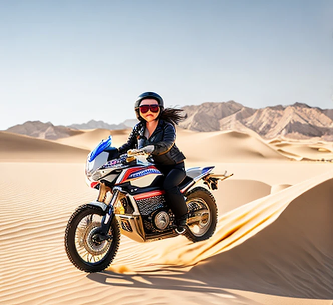 Amy Wong riding motorcycle on Desert 