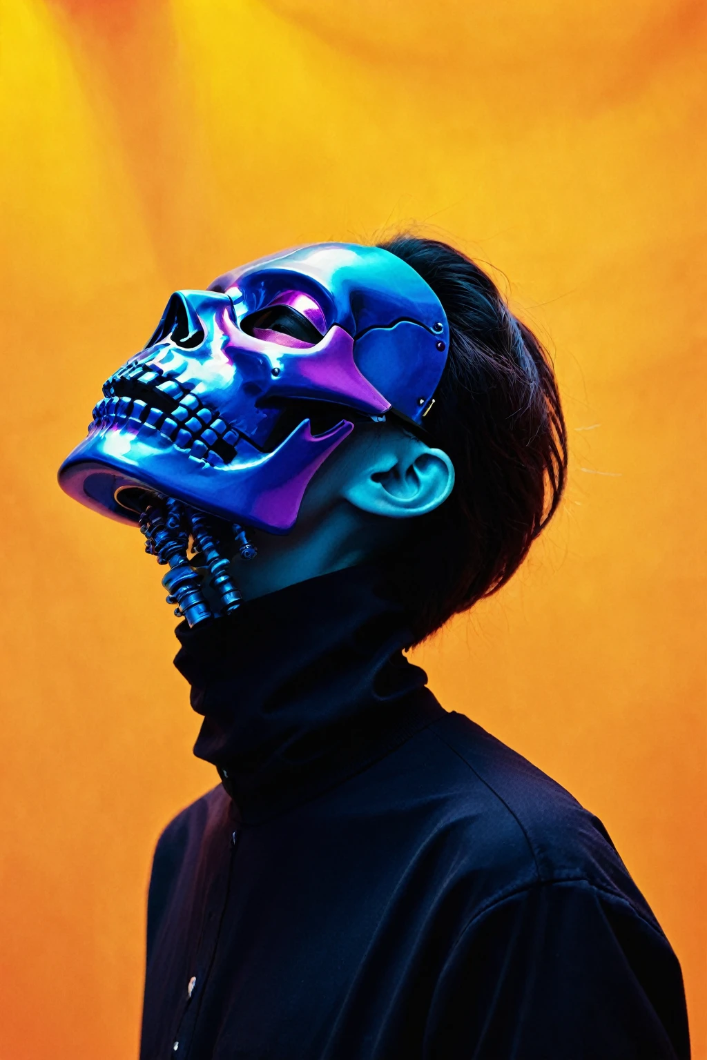 The exo-skeleton mask, fashion model, vibrant vibe, teenage