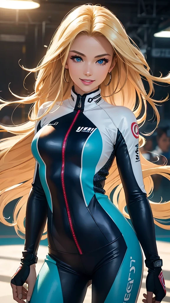 (best quality,ultra-detailed,photo-realistic:1.37),bright and vibrant colors,studio lighting,playful expression,stylish makeup,long blonde hair flowing in the wind,alluring eyes,glossy lips,sexy pose, Ducati, Racing Suit, smiling in a confident and seductive way,posing for a professional photoshoot,shallow depth of field,highlighting the main subject,soft natural lighting,creating a dreamy and magical atmosphere.