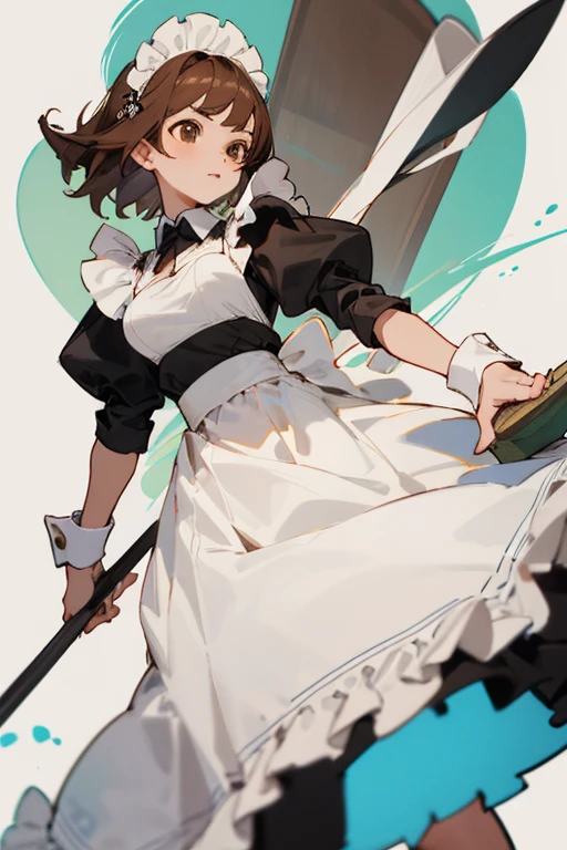 Mujer, Brown hair, Brown eyes, con traje de maid, con una chancla