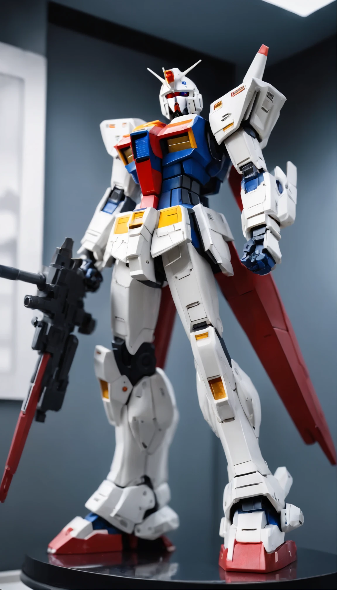 Anime Gundam figures with intricate details and high definition images、Presenting a towering robot figure in full-body, 3D-accurate content。Each panel and joint is carefully crafted、Crafting iconic designs with exceptional precision and quality。The figure is tall and imposing.々and、We are ready to protect the universe in the best possible way.。 Adult bedrooms are clean and tidy.、The large windows offer a view of the outside.。Gundam memorabilia decorates the walls.、The LED light display creates a sense of realism。In the center of the room、There are life-sized Gundam figures on display.、