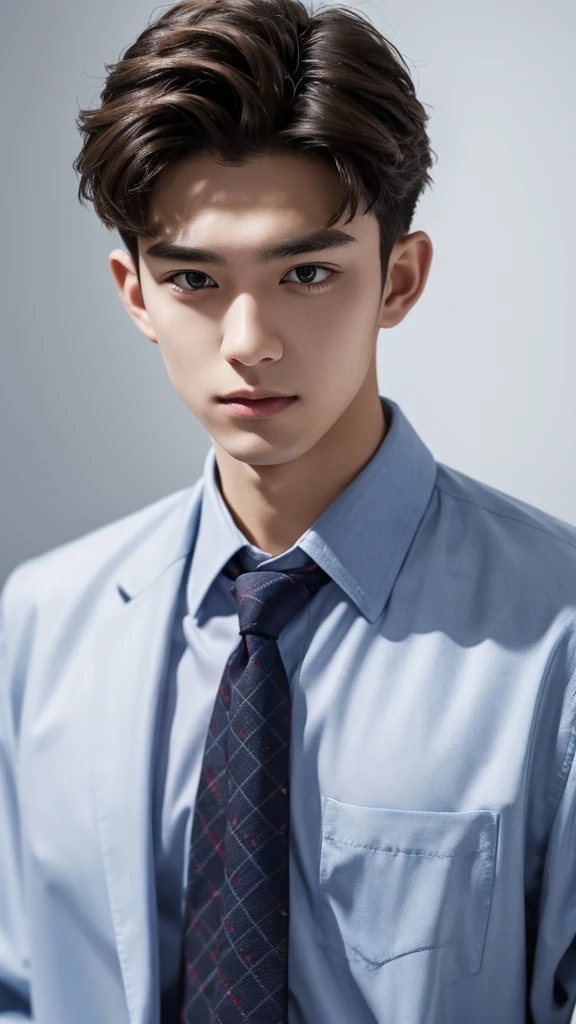 best quality, 4k, 20 yo guy, squarish face, shirt, tie,