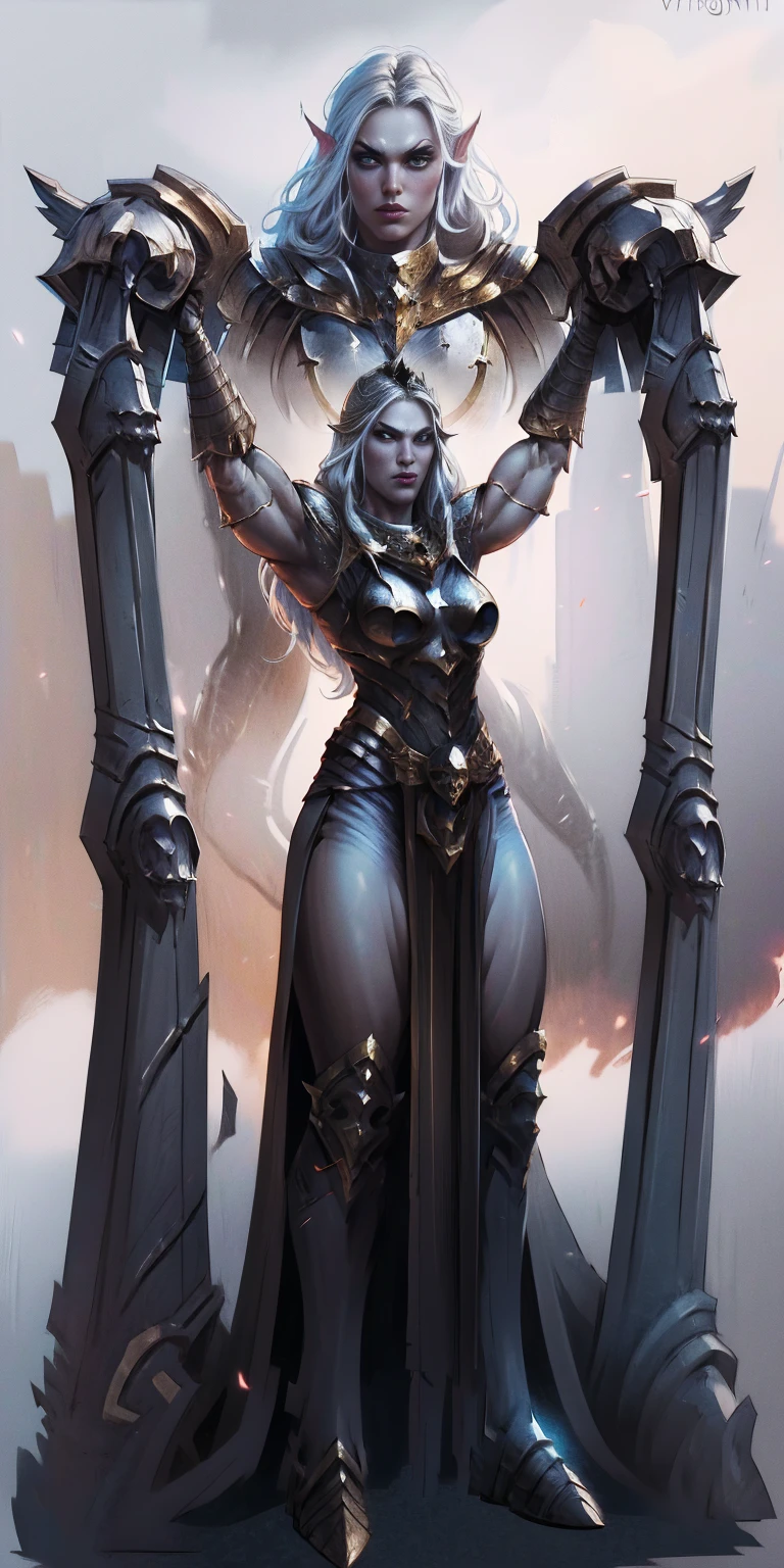 full body standing symmetrical beautiful woman, hyper realistic, 1girl, Asgard, Valkyrie, Lady Knight, correct anatomy, epic fantasy digital art, tmasterpiece, 8k, high definition resolution, detailed drawing, superior quality, epic composition, muscular body, muscular turned arms behind body,