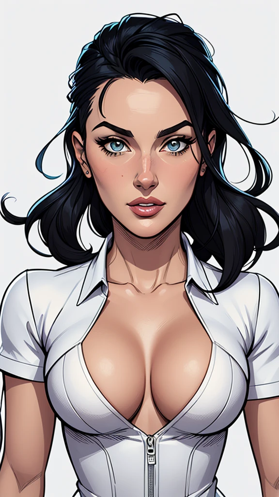 estilo de desenho animado:1.2), Monica Bellucci Mulher brasileira desenho ART Artline mulher fundo branco Imagem cartoon de uma mulher , roupas sensuais , garota super valente destemida , cartoon style illustration, estilo de arte dos desenhos animados, estilo de arte dos desenhos animados, digital illustration style, design de personagens altamente detalhado, arte digital detalhada fofa, City fan art, design de personagem retrato, beautiful digital illustration, retrato de alta qualidade, arte em quadrinhos, retrato do design do personagem, white background Busty without clothes and medium breasts cartoon style female character dressed in Fallout 4 uniform Monica Bellucci