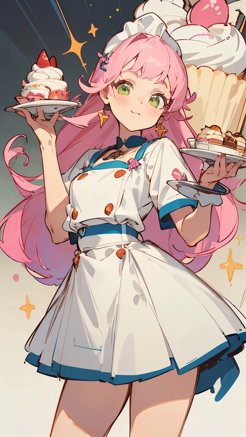 ((mejor calidad)), ((obra maestra)), (detallado), cara perfecta ((cuerpo completo)
CUTE pastry chef girl cuerpo completo with CUPCAKES and DESSERTS,
magic girl aesthetic concept, LONG HAIR
CUTE CLOTHES DRESS OR SKIRT MAGIC GIRL PINK,