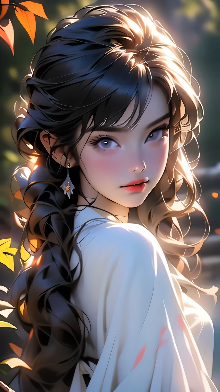 最high quality, (Realistic:1.2), One girl, alone, Detailed face, Face Focus, Are standing, Black Hair,(hair ornaments:1.35),office lady, Sleeves edged with ribbon, Removable sleeves, Ribbon trim, Wide sleeves, (View Viewer:1.5) Long Hair, Iris, bangs, lips, Detailed face、Detailed eyes、Detailed long eyelashes、Detailed lips、 (Face close-up)、masterpiece, 最high quality, high quality, High resolution, (In a dimly lit cave),