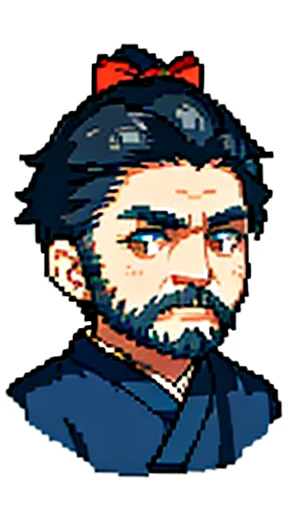 Old man in ancient Chinese costume、Wise Old Man、Looking into the camera、There is a topknot on the head、Long sleeve、Hanfu、Black Hair、Standing and posing with arms crossed、part your bangs in the middle、Pixel art、(masterpiece, highest quality, highest quality), pixel,pixel art,whole body,Characters in Romance of the Three Kingdoms、Transform、beard、Short Deformation