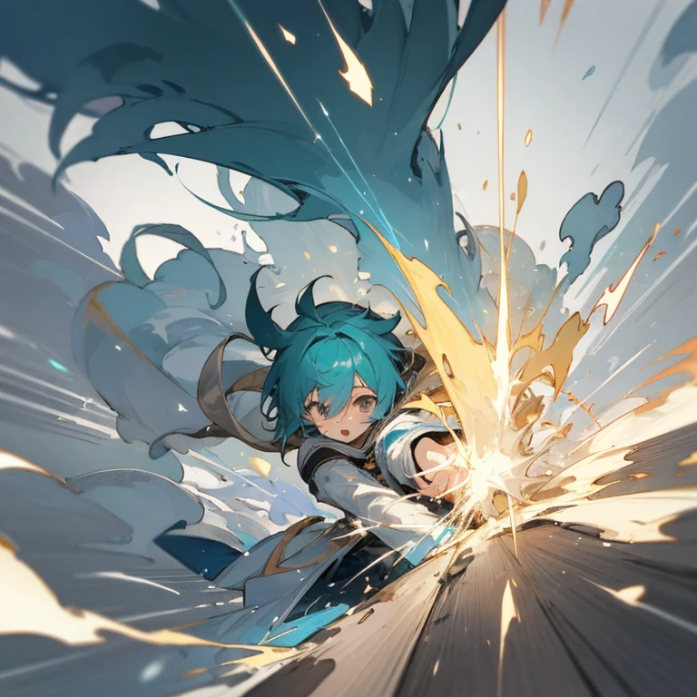 Dynamic composition with scatter effect, dynamic pose, dynamic perspective, cute magical