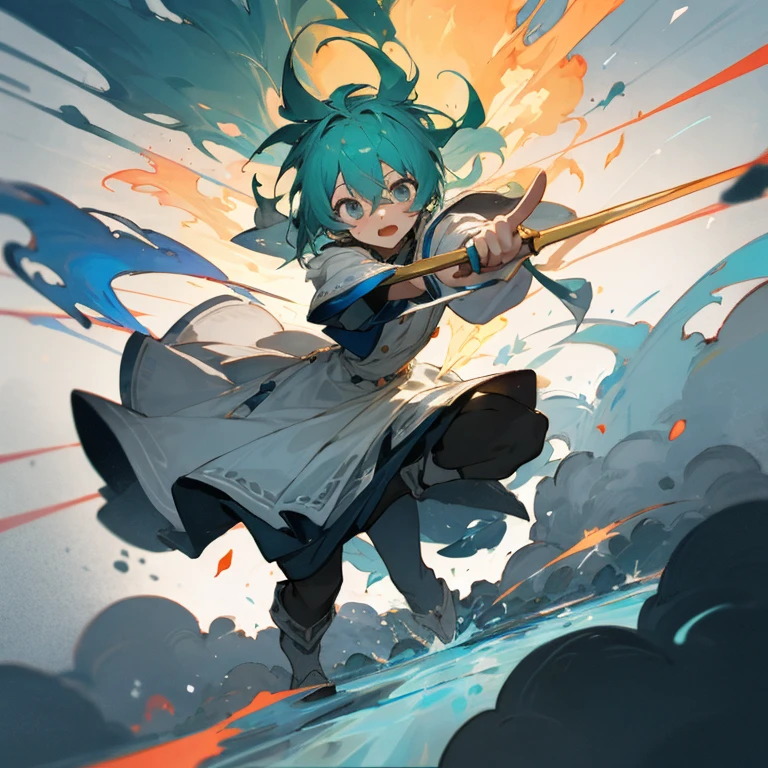 Dynamic composition with scatter effect, dynamic pose, dynamic perspective, cute magical