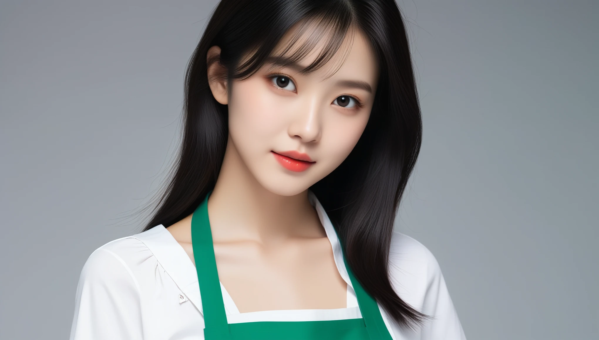 8k, Ultra-high resolution, highest quality, masterpiece, Surreal, photograph, 1 girl, (:1.3), pretty girl, Cute Face, Beautiful eyes in every detail, 細かくdetailedに,masterpiece,, One Girl:1.2, Japan Female Announcer, 午後のカフェでコーヒーを運ぶ化粧なしの美しいお姉さんのhighest quality、Generated at highest resolution。She is wearing a white shirt and a green apron., And her beautiful black hair is tied into one、It has a clean appearance.。Esbian all over,Bare feet in a miniskirt,clavicle,Bold Pose,Looking at the audience、beauty,Long neck、Laugh a little、Please close your mouth and laugh、(((Ideal body type))),A cup small breasts :2,、Portraiture:2、Perfect Anatomy、鮮明なdetailed、detailed、Surreal、Light and shadow,Strong light,Fashion magazine cover,Thin lips
