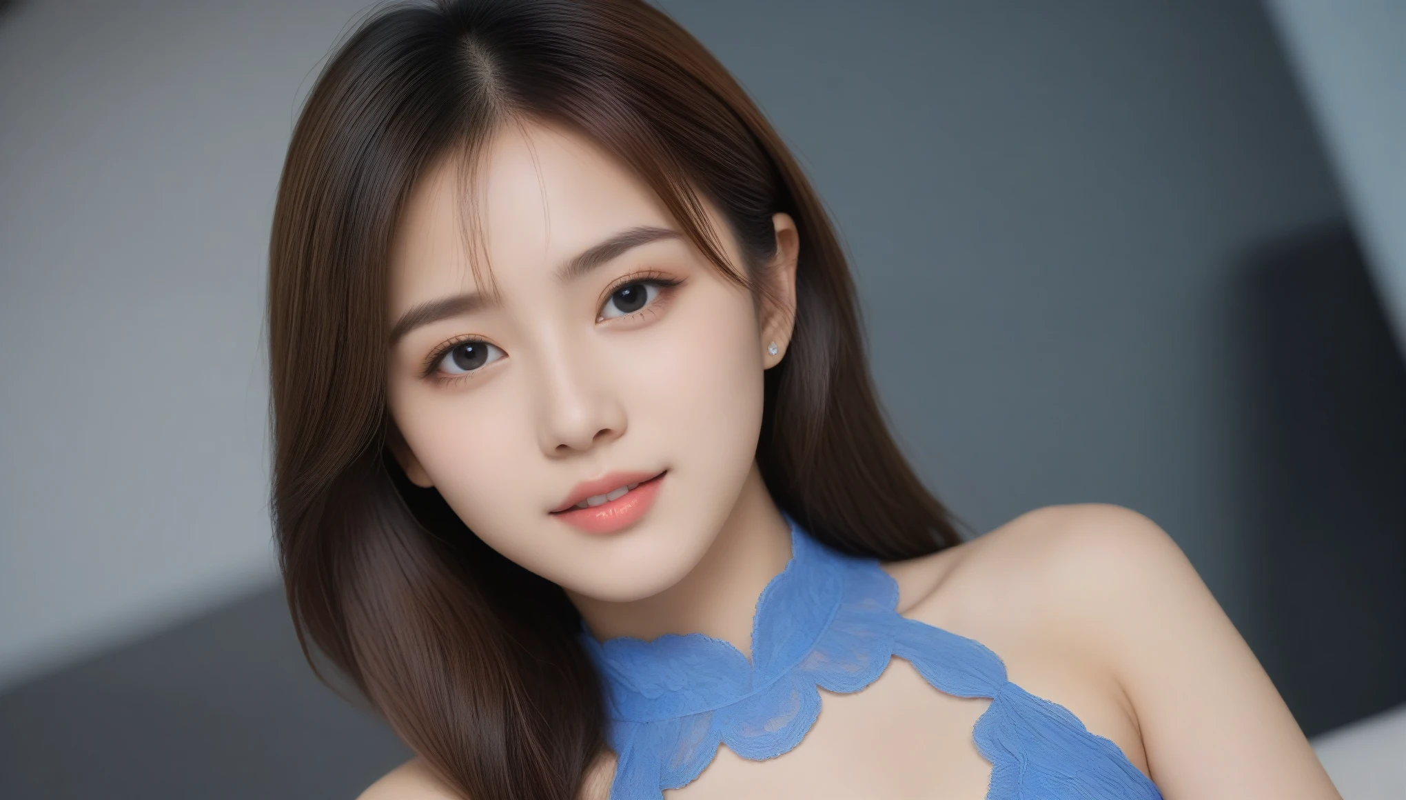 8k, Ultra-high resolution, highest quality, masterpiece, Surreal, photograph, 1 girl, (16 years old:1.3), pretty girl, Cute Face, Beautiful eyes in every detail, 細かくdetailedに,masterpiece,, One Girl:1.2, Japan Female Announcer, highest quality、masterpiece、Photorealistic:1.2、超A high resolution、8K 生photograph、One girl、Limousine cooling、Blue lace dress、elegant、Glamour、detailedなテクスチャ、Rim Lightening、Spread your legs, Delicate body type,Complete Anatomy,Bold Pose,Looking at the audience、beauty,Long neck、Laugh a little、Please close your mouth and laugh、(((Ideal body type))),A cup small breasts :2,、Portraiture:2、Perfect Anatomy、鮮明なdetailed、detailed、Surreal、Light and shadow,Strong light,Fashion magazine cover,Thin lips