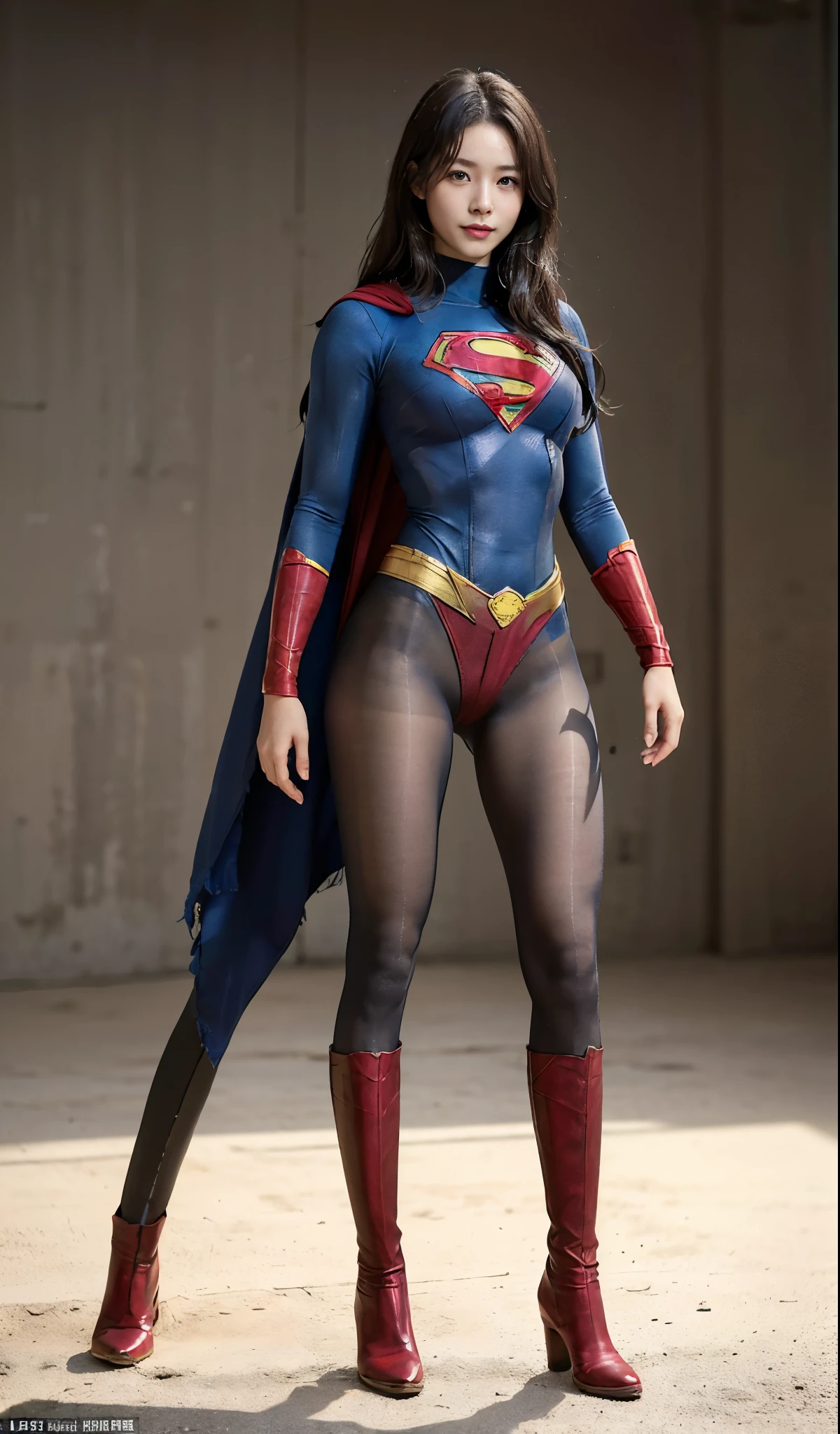 No background、(((Beautiful legs in black tights.)))、(((Legally express the beauty of your smile)))、((((Make the most of your original images)))、(((Supergirl Costume)))、(((Beautiful Hair)))、(((suffering)))、(((Please wear black tights....、Wear red boots)))、((Best image quality、8k))、((highest quality、8k、masterpiece:1.3))、(((Preserve background )))、Sharp focus:1.2、Beautiful woman with perfect figure:1.4、Slim Abs:1.2、Wet body:1.5、Highly detailed face and skin texture、8k