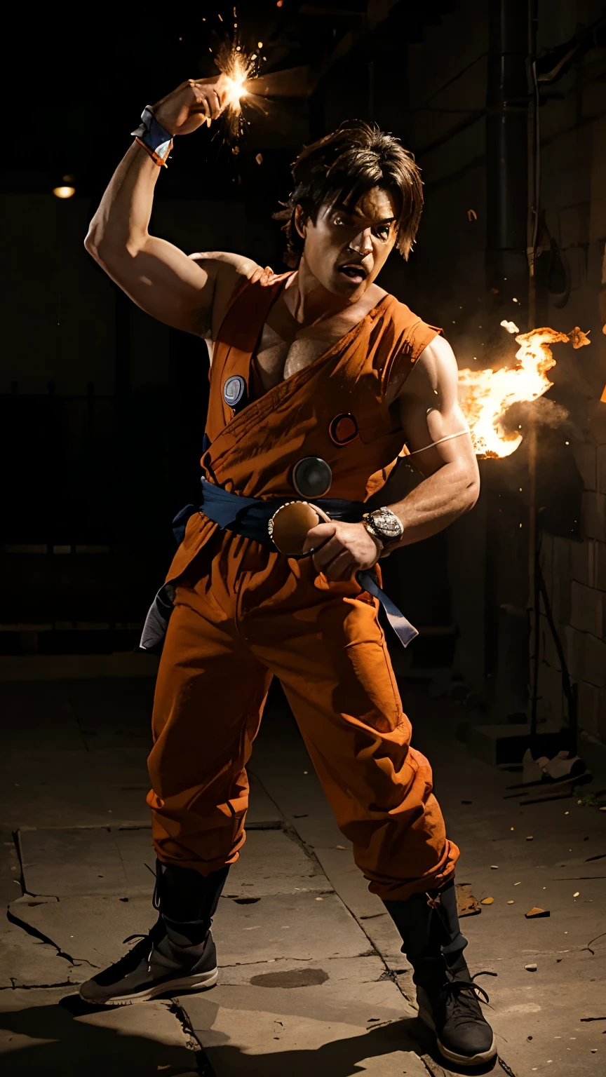 Haz una imagen de Mario peleando con goku