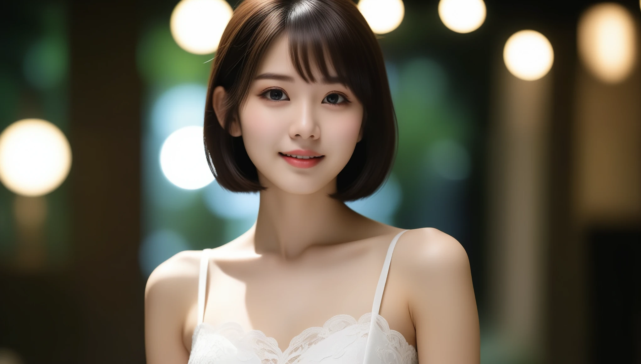8k, Ultra-high resolution, 最high quality, masterpiece, Surreal, photograph, 1 girl, (16 years old:1.3), pretty girl, Cute Face, Beautiful eyes in every detail, 細かくdetailedに,masterpiece,, One Girl:1.2, Japan Female Announcer, One beautiful girl, 非常に美しいdetailedな顔, (Open your mouth a little, Sexy Looks:1.1), (Beautiful small breasts:1.3), (Slender body:1.2), (Lace wedding dress with chest wide open shoulders:1.5), mini skirt,(Exposed breasts:1.5), pubic hair, キャメルトゥのdetailed, (Beautiful Face:1.2), accessories, Earrings, Conceptual Art, high quality, Realistic, 非常にdetailedな CG 統合 8k 壁紙, 非常にdetailedな, 高解像度の生のカラーphotograph, プロのphotograph撮影, Realistic portrait, Cinematic Light, Beautiful details, Attention to detail, (((Bokeh))), Depth of written boundary, illumination, Super stylish lighting,Bob Cut Hair,Bold Pose,Looking at the audience、beauty,Long neck、Laugh a little、Please close your mouth and laugh、(((Ideal body type))),A cup small breasts :2,、Portraiture:2、Perfect Anatomy、鮮明なdetailed、detailed、Surreal、Light and shadow,Strong light,Fashion magazine cover,Thin lips