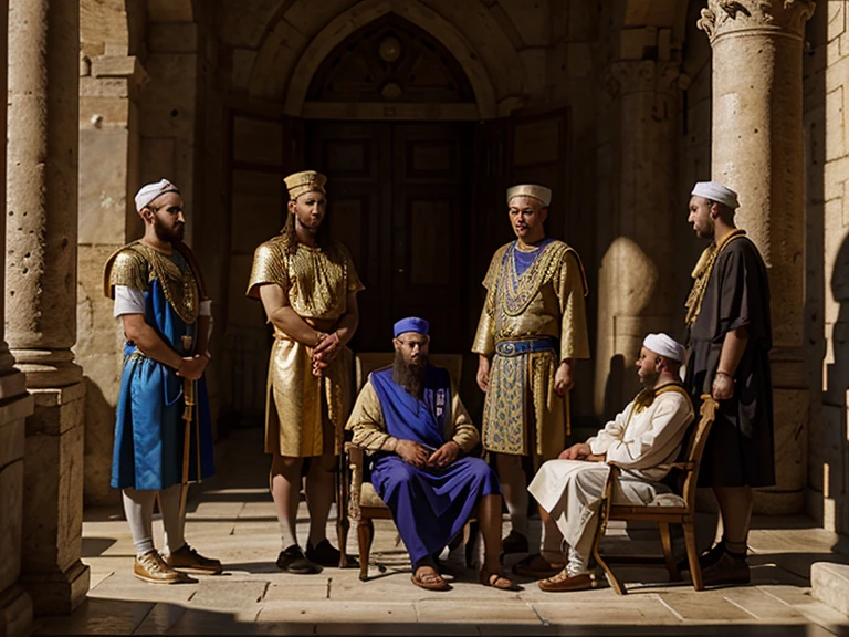 Rehoboam ruling in Jerusalem, with Solomon's Temple in the background