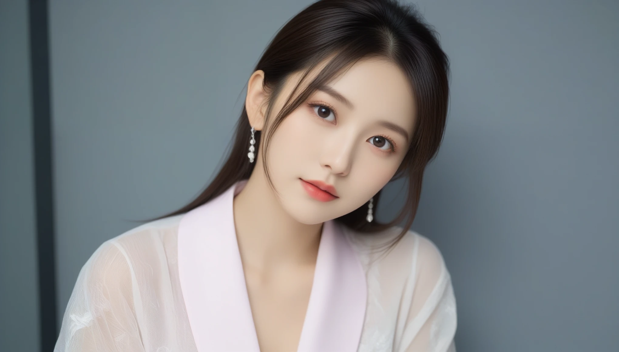 8k, 超High resolution, highest quality, masterpiece, Surreal, photograph, 1 girl, (:1.3), pretty girl, Cute Face, Beautiful eyes in every detail, 細かくdetailedに,masterpiece,, One Girl:1.2, Japan Female Announcer, (Tabletop, highest quality, Realistic, 超detailed, 細かくdetailedに, High resolution, 8k wallpaper), 1. Beautiful Women, ((whole body)), Blouse with pink collar, Earrings, necklace, Light brown messy hair, Perfect dynamic composition, Beautiful fine details, Fashion magazine coverのように, In the city,Bold Pose,Looking at the audience、beauty,Long neck、Laugh a little、Please close your mouth and laugh、(((Ideal body type))),A cup small breasts :2,、Portraiture:2、Perfect Anatomy、鮮明なdetailed、detailed、Surreal、Light and shadow,Strong light,Fashion magazine cover,Thin lips