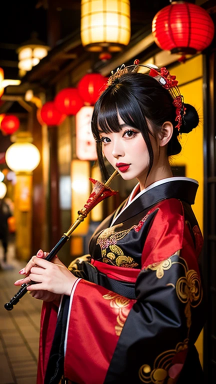 Alluring、Night Parade of One Hundred Demons、Oiran、Pipe、Red kimono、Double、Black Hair、