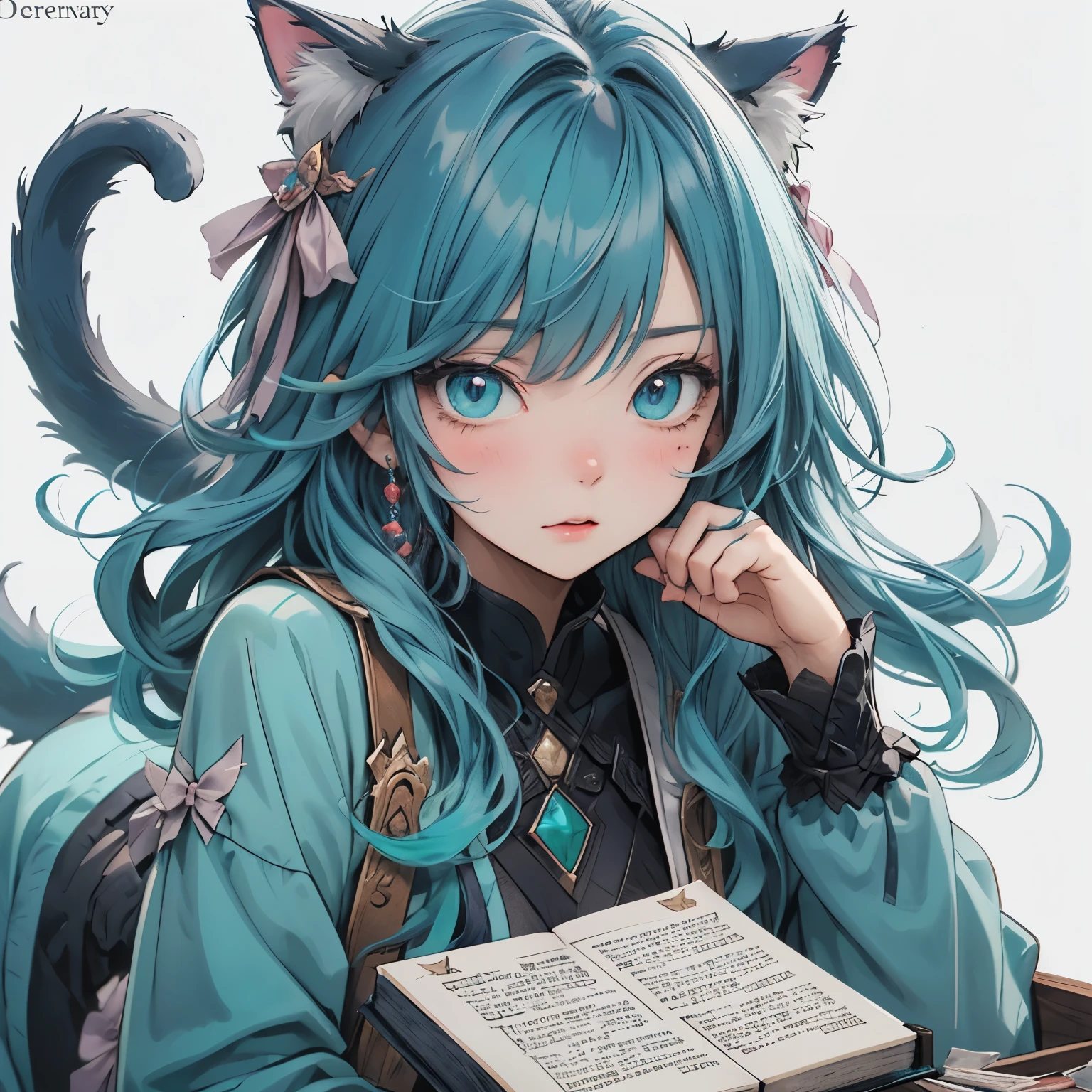 (Read the dictionary:1.3)、Cat with a turquoise ribbon、Turquoise Hair、Turquoise eyes、Blue-green clothes、、List of characters、naughty face、literature