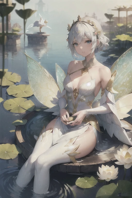 (fairy tale: 1.4), (Princess: 1.4), swan (swan: 1.2), Transformation, (Lotus Pond: 1.2), (Gilded Crown: 1.2), (beautiful: 1.4), (Beautifully: 1.4), (Long Neck: 1.2), (Slim waist: 1.2), (swan Feathers: 1.2), (White swan: 1.2), (Black swan: 1.2), A beautiful swan