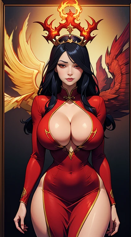 1 Beautiful Devil Woman From Hell, in the darkness: 1.6), Surrealist Portraits of Women by David Hockney and Alphonse Mucha, Fantasy Art, Korean Doll, Photorealism, Dynamic Lighting, art station, poster, Volumetric Lighting, Very detailed face, 8K Ultra HD, Awards, in the darkness, Deep Shadows, Low profile, Cowboy lens(((Large Breasts、Breast sagging、Low-cut,Cleavage ,Wide hips,)))((Long legs)),Hourglass figure)) , (Red phoenix dress: 1.4), long hair, Black Hair, Break, Luxurious Palace, Royal style, Demon Crown, Red eyes are very clear,Rich in details, the most beautiful face, The breasts are big and round, Surreal, Chinese women's clothing, turtleneck sweater, Charming smile, eyes well drawn, guweiz, Devil style, Wear black fishnet stockings, Ponytail,Tie a bow at the back of your hair, Pink lips, Wearing a thin red and black robe, Pull the shoulder strap with both hands,Showing sexy breasts, The weather is gloomy and thunderous, (Upper body portrait), Protagonist close-up, (Background details 1.8),HDR, Ultra HD, 8k quality, detailed pixels,