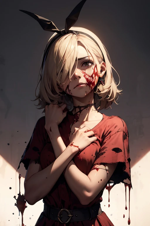 Chica triste manchada de sangre