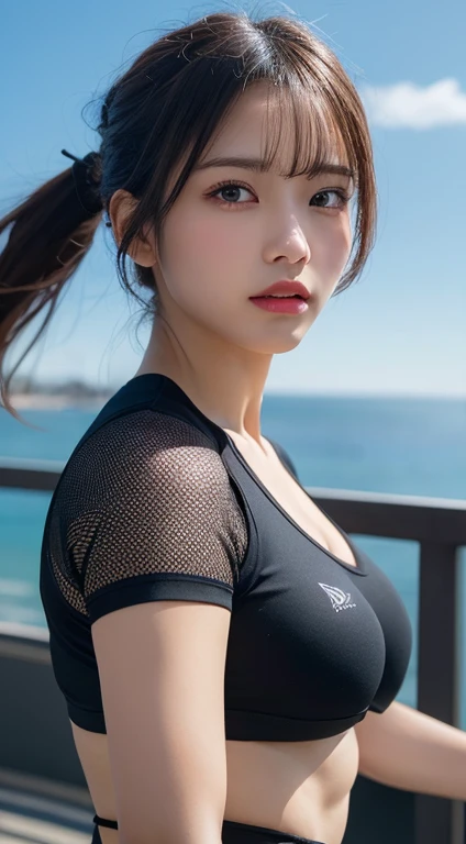 masutepiece, Best Quality, Illustration, Ultra-detailed, finely detail, hight resolution, 8K Wallpaper, Perfect dynamic composition, Beautiful detailed eyes,Colossal tits, fitness wear, Natural Color Lip,