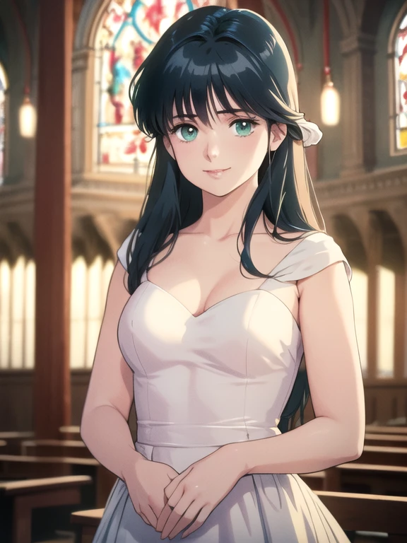 8k、RAW Photos、highest quality、masterpiece:1.2)、(Realistic、Realistic:1.37)、Super detailed、超A high resolution、Anime Style、1 girl、Beautifully detailed face、church、beautifulディテールの肌、whole body、Professional Lighting、Wedding dress、((ayukawa madoka)), (beautiful, fine grain)、Green Eyes、(Blue Hair、Parted bangs)、Child-like body、、Innocence、Smiling face、beautifulおしり、Are standing