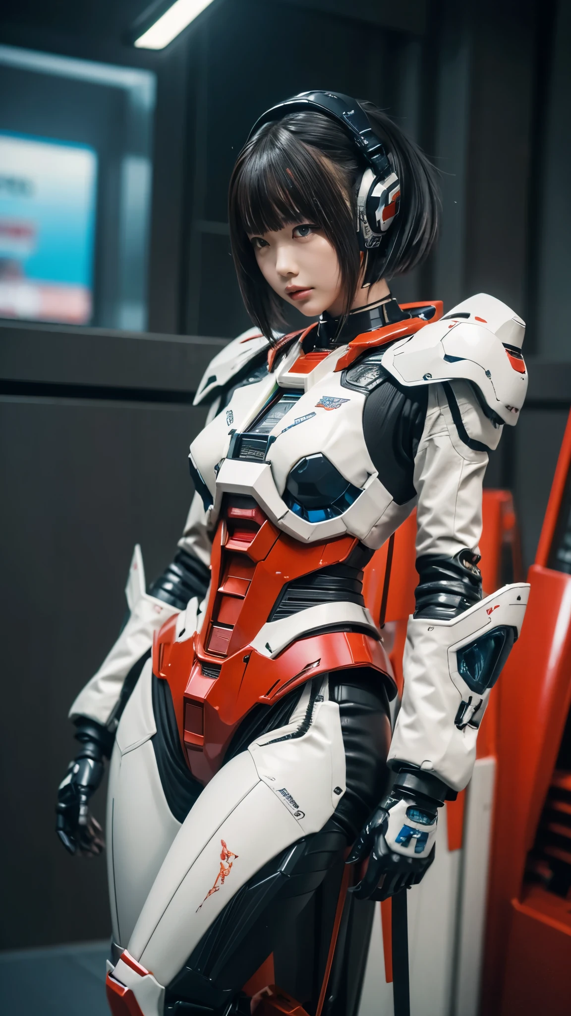 Textured skin, Super detail, High details, High quality, Best quality, A high resolution, 1080p, Gorgeous beauty、A girl with a beautiful mech body,(gundam) Girl with robot body,She wears a futuristic Gundam mech