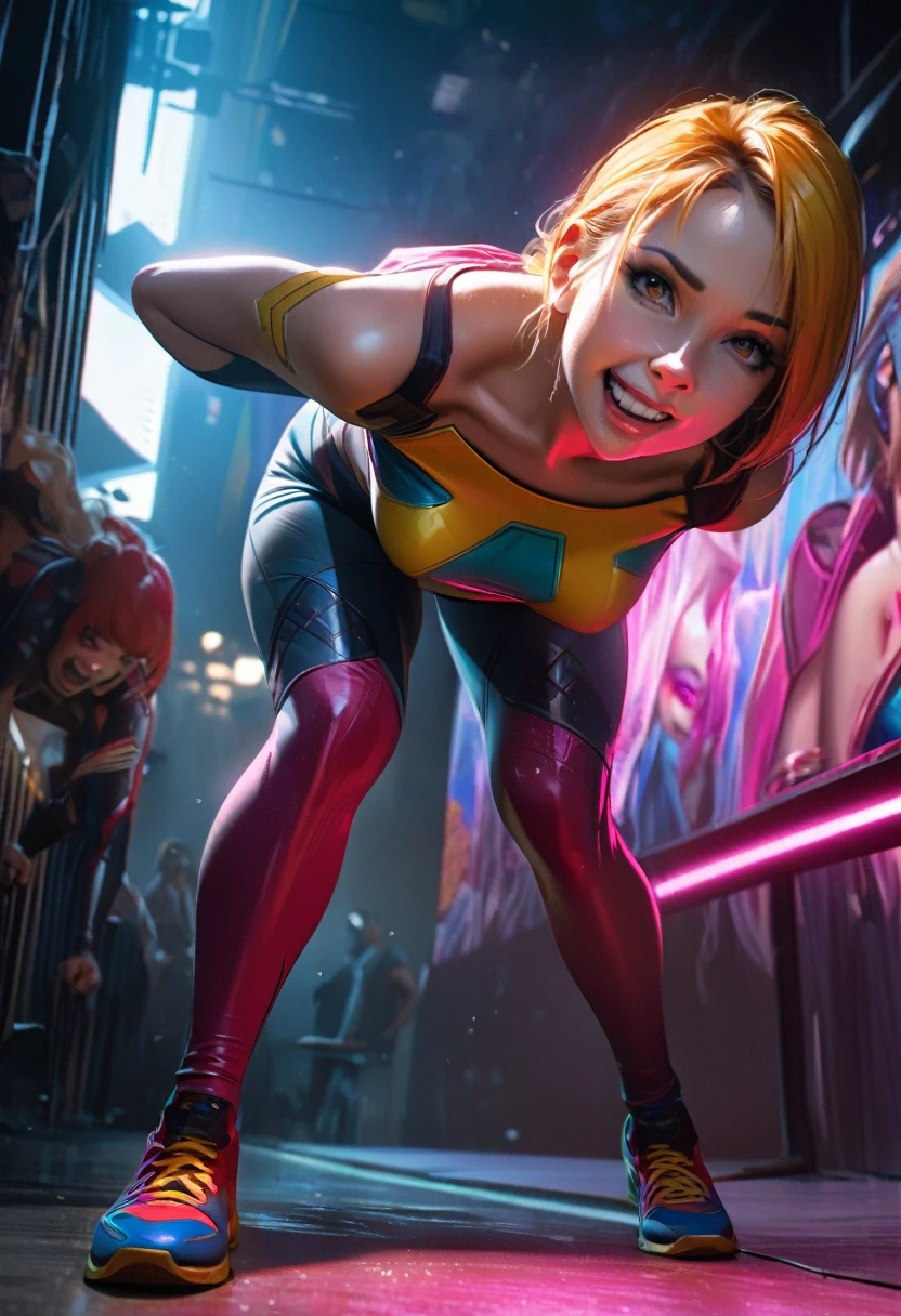 (()), ((female)), ((thick thighs)), (()), ((cybernetics)), (()), ((dynamic pose)), ((retro)), ((cyberpunk))
((harley quinn)), ((pouting)), ((cel shading)) ((80's)) ((tattoos))