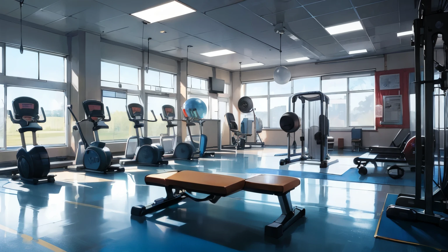 background, school (fitness room) (Dumbbells), exercise equipment Dumbbells, exercise equipment , (weight lifting machine), pendulum


