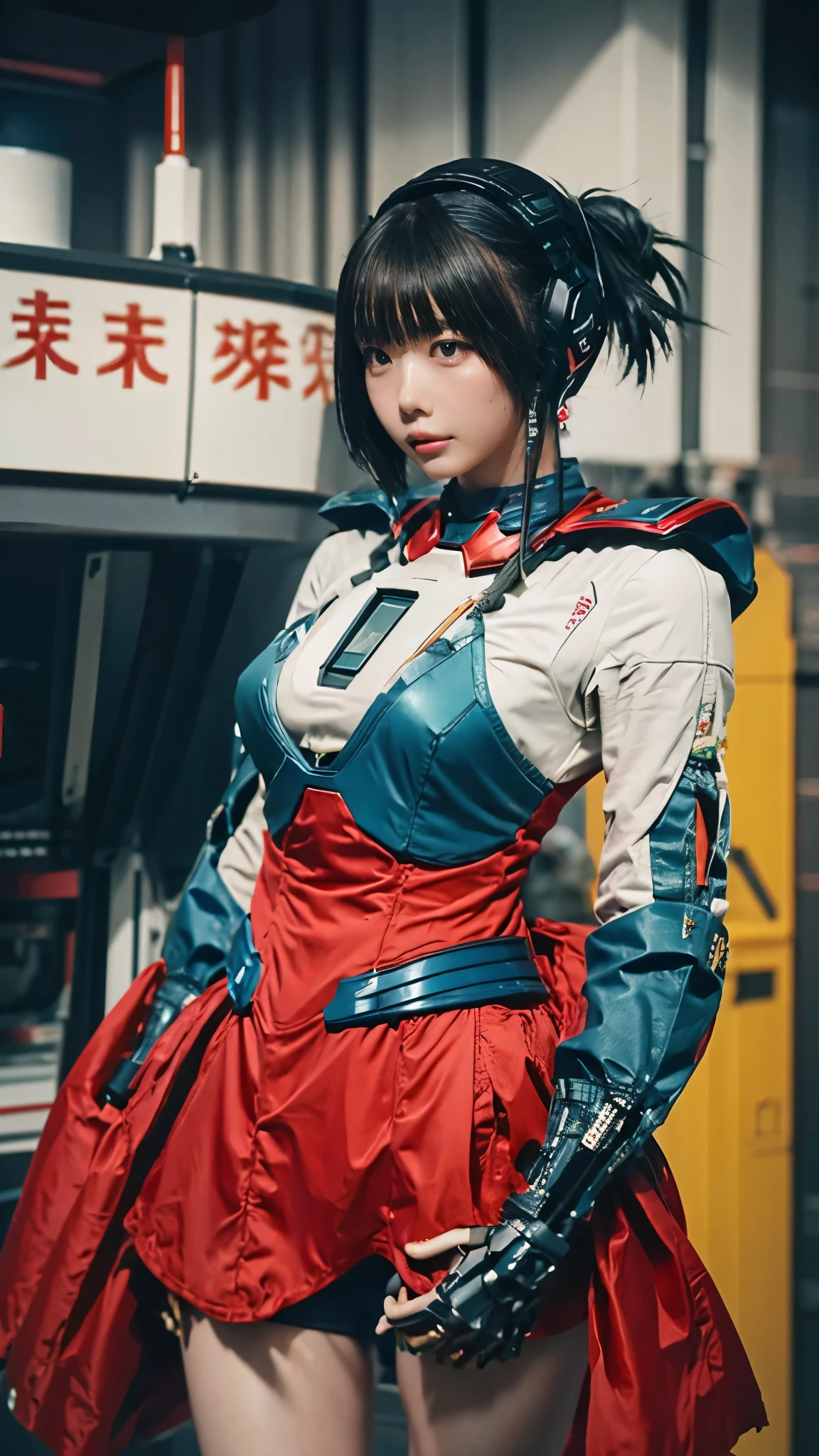 Textured skin, Super Detail, high details, High quality, Best Quality, hight resolution, 1080p, Gorgeous beauty、Girl with Beautiful Mecha Body,(Gundam) Girl with robot body,She wears a futuristic Gundam mecha