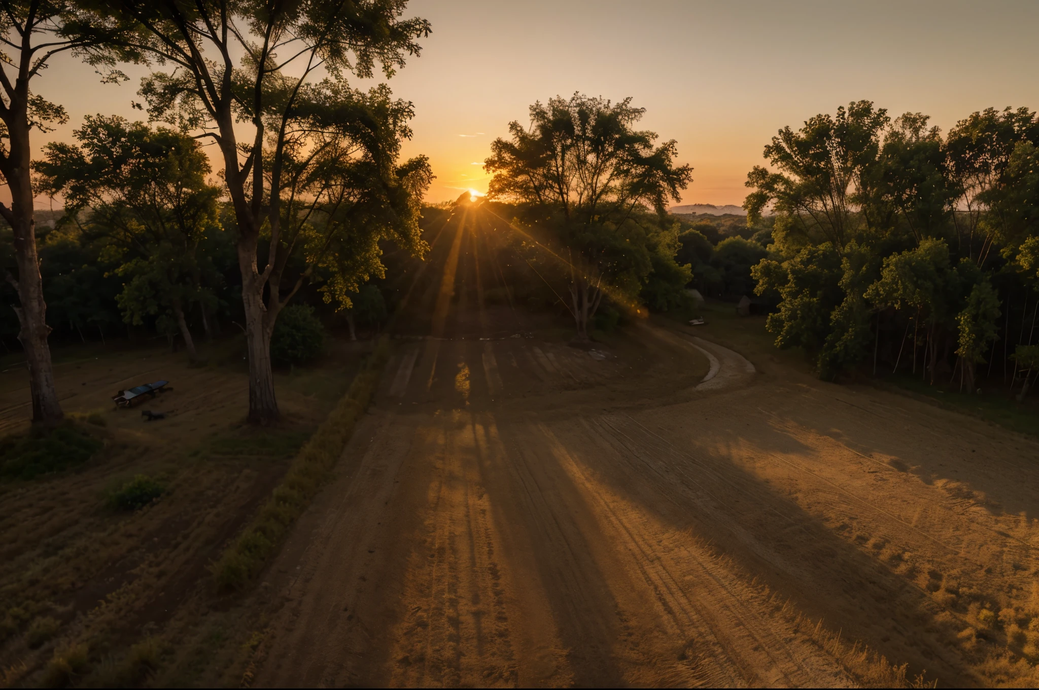 Idyllic,Rustic,the setting sun,bird's eyes view,4K quality
