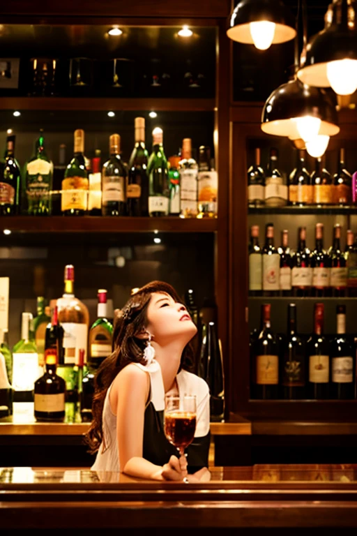 high quality、masterpiece、High sensitivity、One Woman、companion、Night Shop、Lounge、Pour liquor