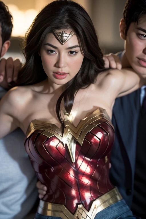 私はWonder Womanです、完璧なWonder Womanの衣装,押しDefeated,Defeated,A man mounts me,Face grabbed、Hug from the front,Hugged,Being strangled,You can hold it,Men lick my face with their tongues,The guys lick my head with their tongues,Men lick my hair with their tongues,My body is licked by men,sleeping face,Close ~ eyes,Open your mouth,Tired face,Face of Suffering,Being slapped in the face,Getting punched in the face,Fighting with men,Fight with the men,Surrounded by men,,Caught between the men,Being held back by men,Entanglement with males, Attacked by men,Brown Hair, masterpiece、beautiful girl、fine 目、puffy eyes、highest quality, 超High resolution, (reality: 1.4), Cinema Lighting,so beautiful、Beautiful Skin、(超reality的な)、(High resolution)、(8k)、(Very detailed)、(beautiful and fine 目)、(Very detailed)、 Detailed face、Diagonal bangle hair、Brown Hair、20-year-old、Wonder Womanのコスプレ,Wonder Woman