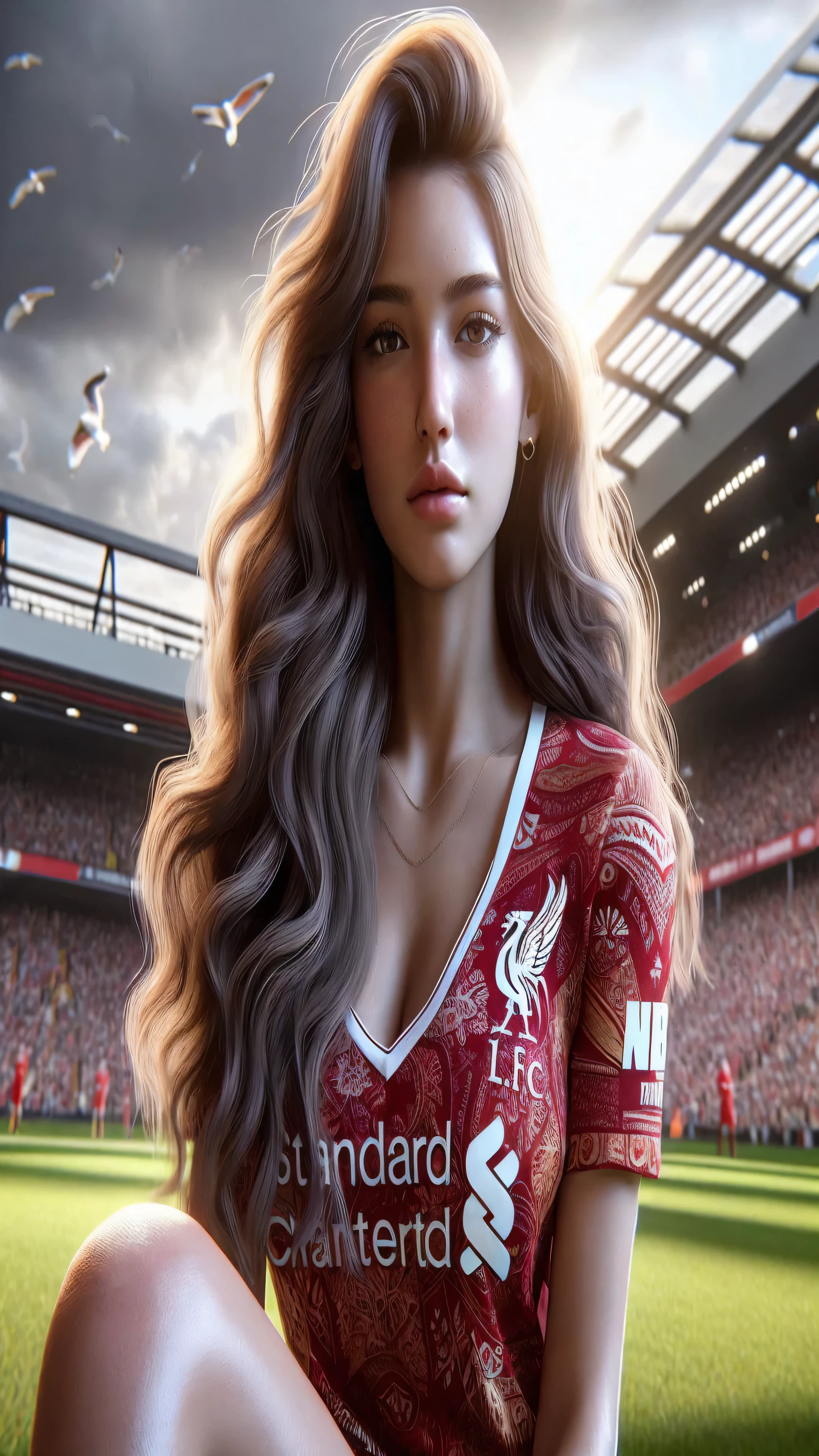 best quality, masterpiece:1.2), ultra high res, realistic, front lighting, intricate detail, Exquisite details and textures, 1girl, solo, face highlight, upper body, detailed face, ponytail, looking at viewer, Mmasterpiece, {extremely detailed CG unity 8k wallpaper}, Amazing, finely detail, solo, detailed background, beautiful detailed eyes, cleavage, bright pupils, {{full body}, }, dynamic pose, looking at viewer, detailed clothes, cinematic lighting, close-up, best quality, Masterpiece quality, best quality, high_quality, high_resolution, masterpiece*portait, whitespace, colorful, 1girl, solo, black_hair, prism hair, realistic eyes, realistic eyes, full_body, realistic hand, realistic finger, good finger, real texture, real image, serious, masterpiece realistic
