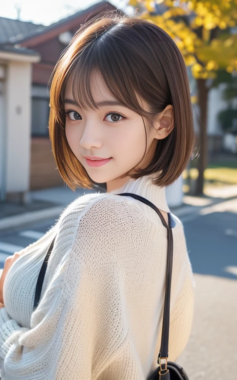 Cute 21 year old Japanese、School、University、During class、study、Super detailed face、Pay attention to the details、double eyelid、Beautiful thin nose、Sharp focus:1.2、Beautiful woman:1.4、(Light brown hair,short hair、),Pure white skin、highest quality、masterpiece、Ultra-high resolution、(Photorealistic:1.4)、Highly detailed and professional lighting、nice smile、No exposure、Cute Winter Clothes、