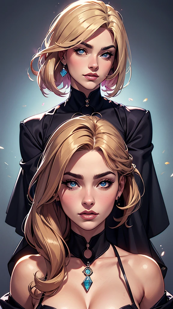 Estilo J.. Scott Campbe linda feiticeira, cabelo loiro, Magia, cabelo curto loiro, estilo fantasia, vestido loiro, sorriso loiro, detalhado blue eyes, detalhado brown eyes, revelando o manto assassino, Magia robe, D&D, The cloak is made of origami, Weilding, polvilhar de vezes, detalhes intrincados, realista, Estilo J.. Scott Campbe, Focado, detalhado, o FotoReal, Hiperrealismo, 4kn de personagens altamente detalhado, arte digital detalhada fofa, City fan art, design de personagem retrato, beautiful digital illustration, retrato de alta qualidade, arte em quadrinhos, retrato do design do personagem, Busty without clothes and medium breasts female character two girlfriends Beautiful character pose in dynamic pose two women together Yvonne Strahovski on the left and together with J.ennifer Connelly on the right with a symmetrical body with a corset and beautiful breasts, corpo bem definido, delicado e sensual, estilo de desenho animado, digital illustration with each other artgerm style Angelica - Fate/Kaleid Liner Prisma Illya cartoon style digital illustration colorful background diverse attractive woman sesy beautiful female symmetrical breasts beautiful breasts in cartoon style digital illustration art, melhor qualidade,Cartoon estilo digital illustration estilo J.ill Valentin resident Evil (papel de parede extremamente detalhado da unidade CG 8k), (melhor qualidade), (best illustration), (melhor sombra), absurdos, realistic lighting, (Abismo), lindo brilho detalhado, arte de , um close de uma mulher com uma blusa preta e um colar, maquiagem suave, portrait of Barbara Palvin, rosto extremamente lindo, rosto perfeito ), rosto bonito e atraente, ana de armas portrait, Retrato de Sophie Mudd, linda garota modelo, rosto lindo, Barbara Palvin, rosto sexy com maquiagem completa, rosto lindo feminino, rosto muito lindo, maquiagem sutil