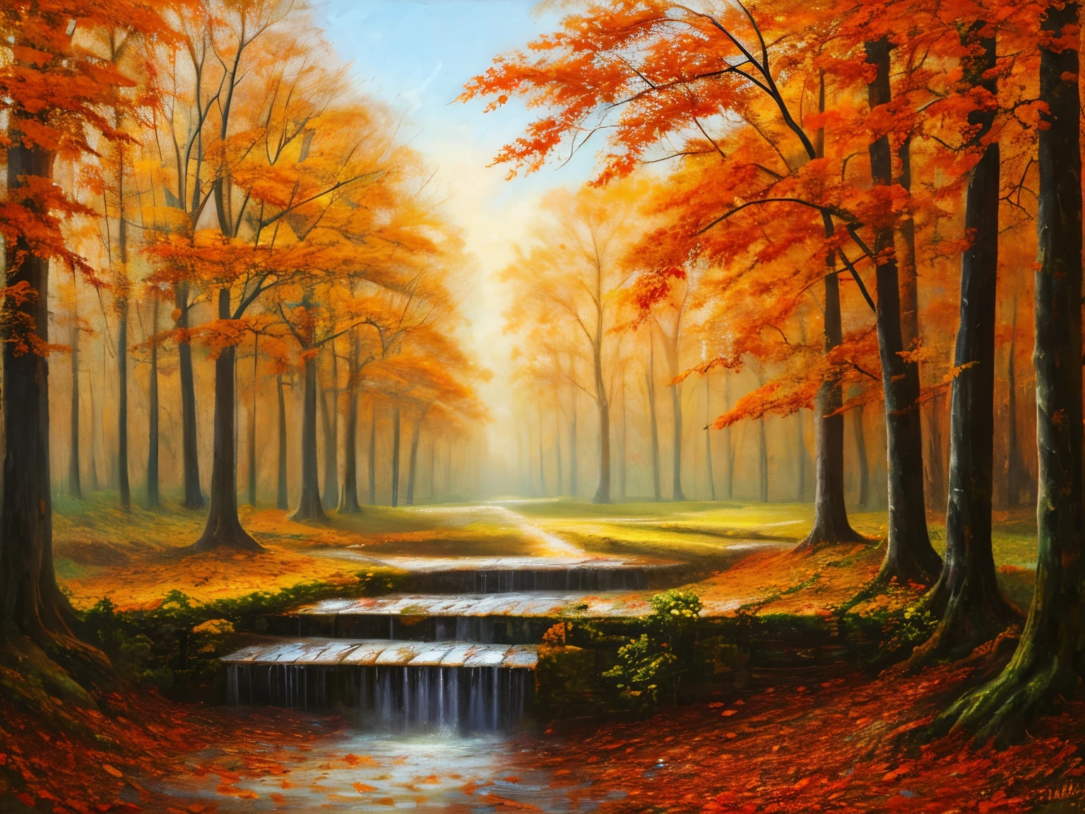 , late autumn ruins, high quality, highly detailed, illustration, impasto, canvas, oil painting, fantasy,